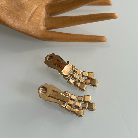 Vintage AB Rhinestone Clip-on Dangle Earrings - Picture 3 of 3